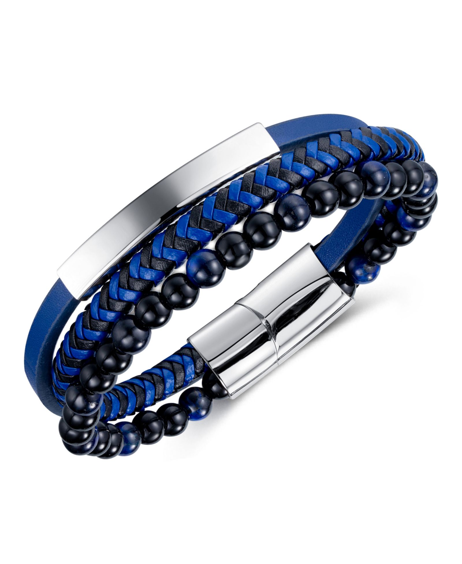 Браслет Rhona Sutton Blue Beaded Plated Leather Stainless Steel