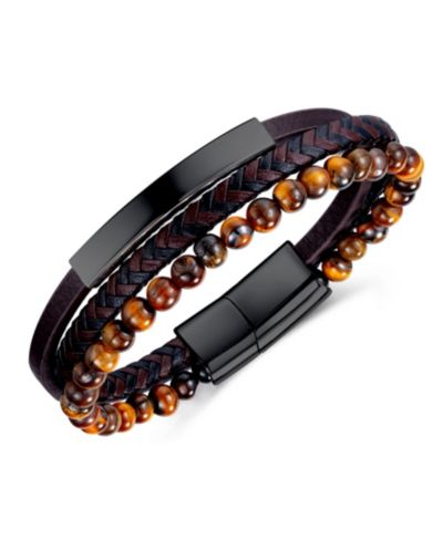 Браслет Rhona Sutton Black Tigers Eye Black Plated Leather Stainless Steel