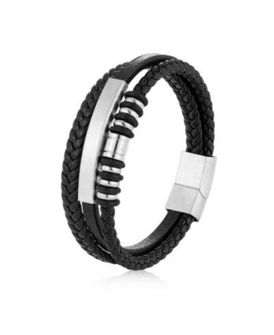 Женский браслет Rhona Sutton Multi Leather Black Silver Identification Stainless Steel