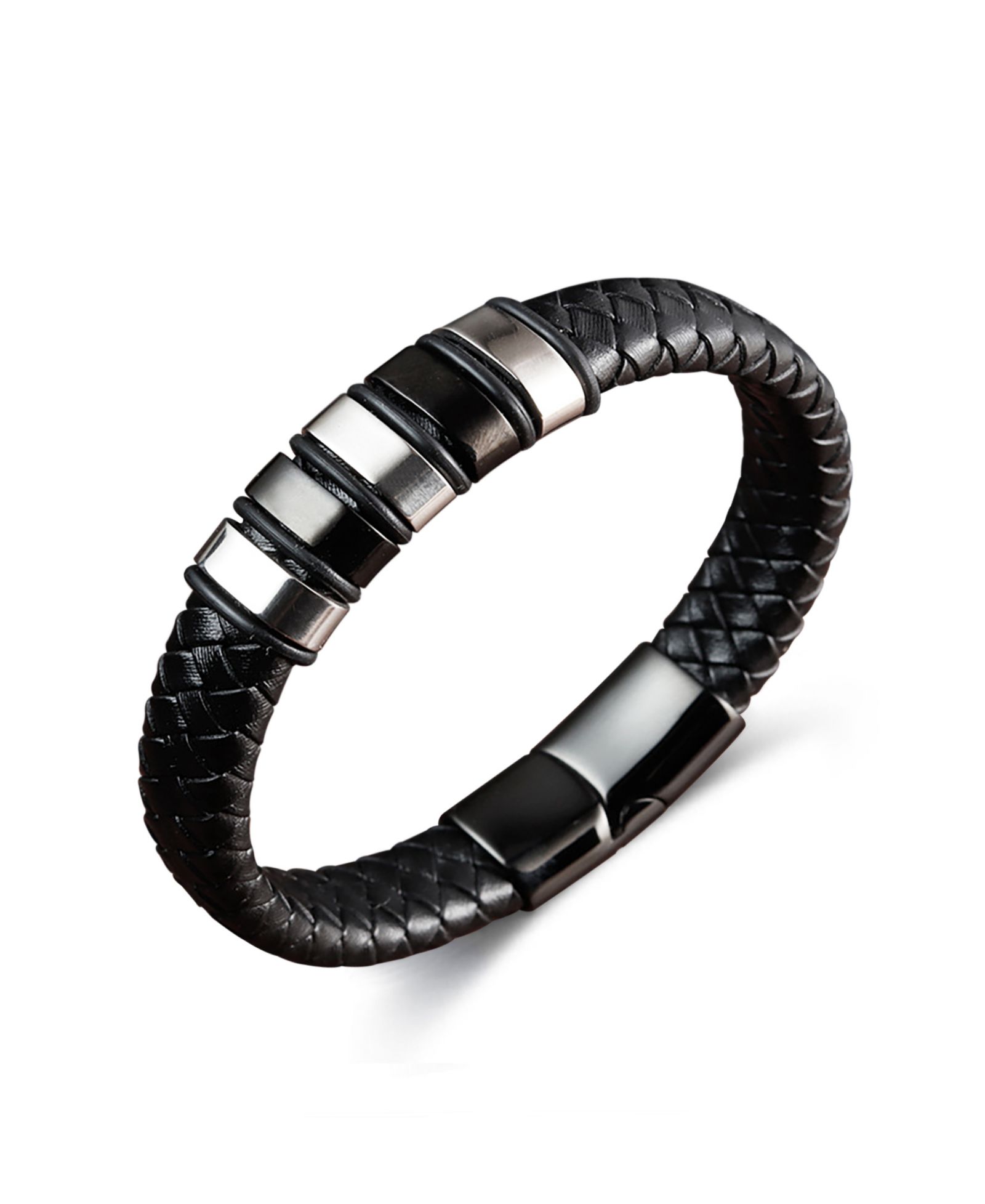 Браслет Rhona Sutton Black Nomad Identification Leather Stainless Steel