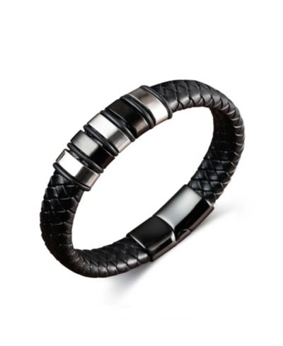 Браслет Rhona Sutton Black Nomad Identification Leather Stainless Steel