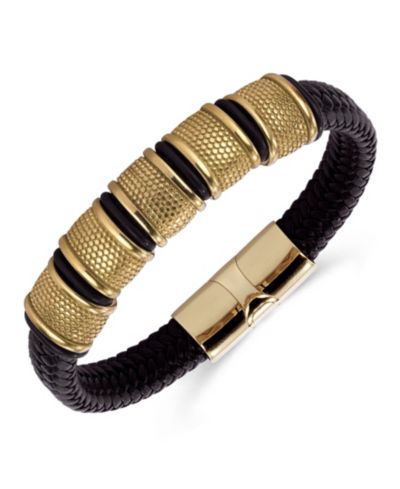 Браслет Rhona Sutton Vanguard Gold Black из кожи и нержавеющей стали