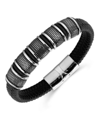 Браслет Rhona Sutton Black Vanguard Gun Metal Leather Stainless Steel