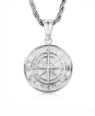 Rhona Sutton Silver Compass Coin Pendant Stainless Steel Necklace