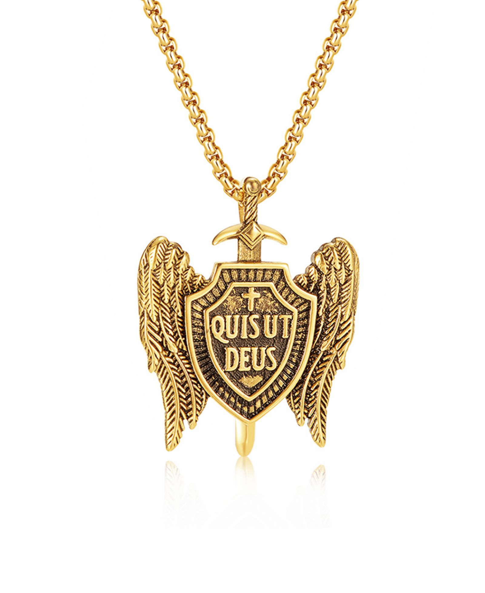 Подвеска Rhona Sutton Gold Quis Ut Deus из нержавеющей стали