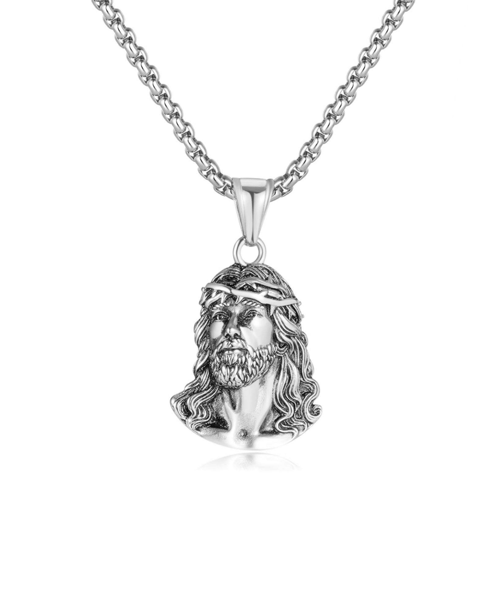 Rhona Sutton Silver Jesus Christ Stainless Steel Pendant Necklace