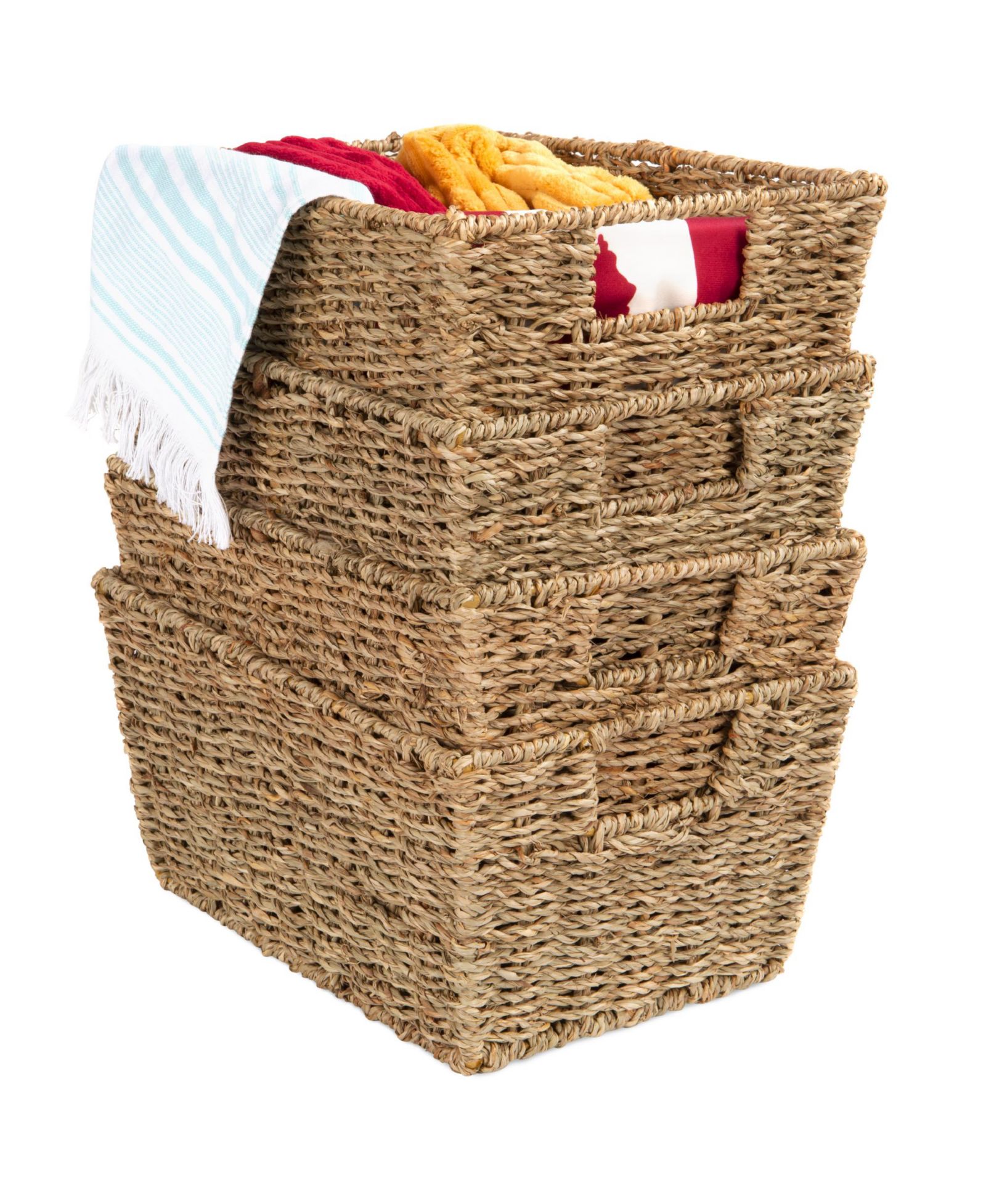 Best Choice Products Set of 4 Multipurpose Stackable Seagrass Storage Laundry Organizer Baskets with Handles