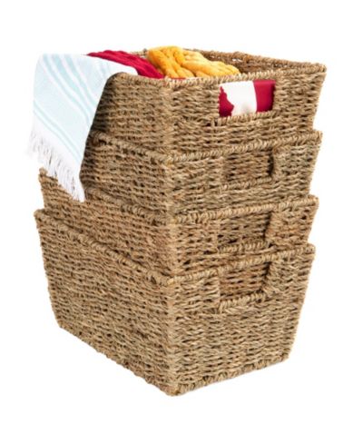 Best Choice Products Set of 4 Multipurpose Stackable Seagrass Storage Laundry Organizer Baskets with Handles