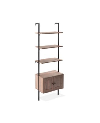 Industrial 4-Shelf Wood Wall-Mounted Open Ladder Bookcase, Cabinet, Metal Frame
