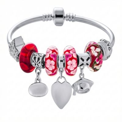 Bling Jewelry Graduation Cap Charm Bracelet with Crystal Beads and Sterling Silver Clasp