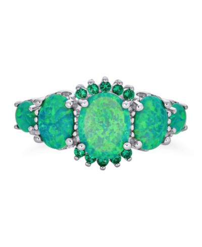 Кольцо-band Bling Jewelry 5 Stone Oval Green Synthetic Opal из.925 Sterling Silver, тонкий 1MM