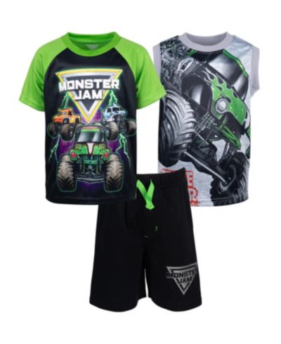 Набор Monster Jam для малышей: майка и шорты Grave Digger El Toro Loco Megalodon, 3 предмета