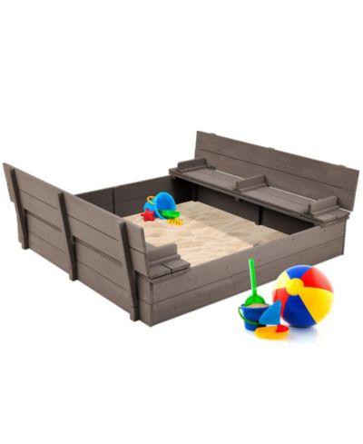 Best Choice Products детская деревянная песочница 47x47 дюймов с 2 складными скамейками