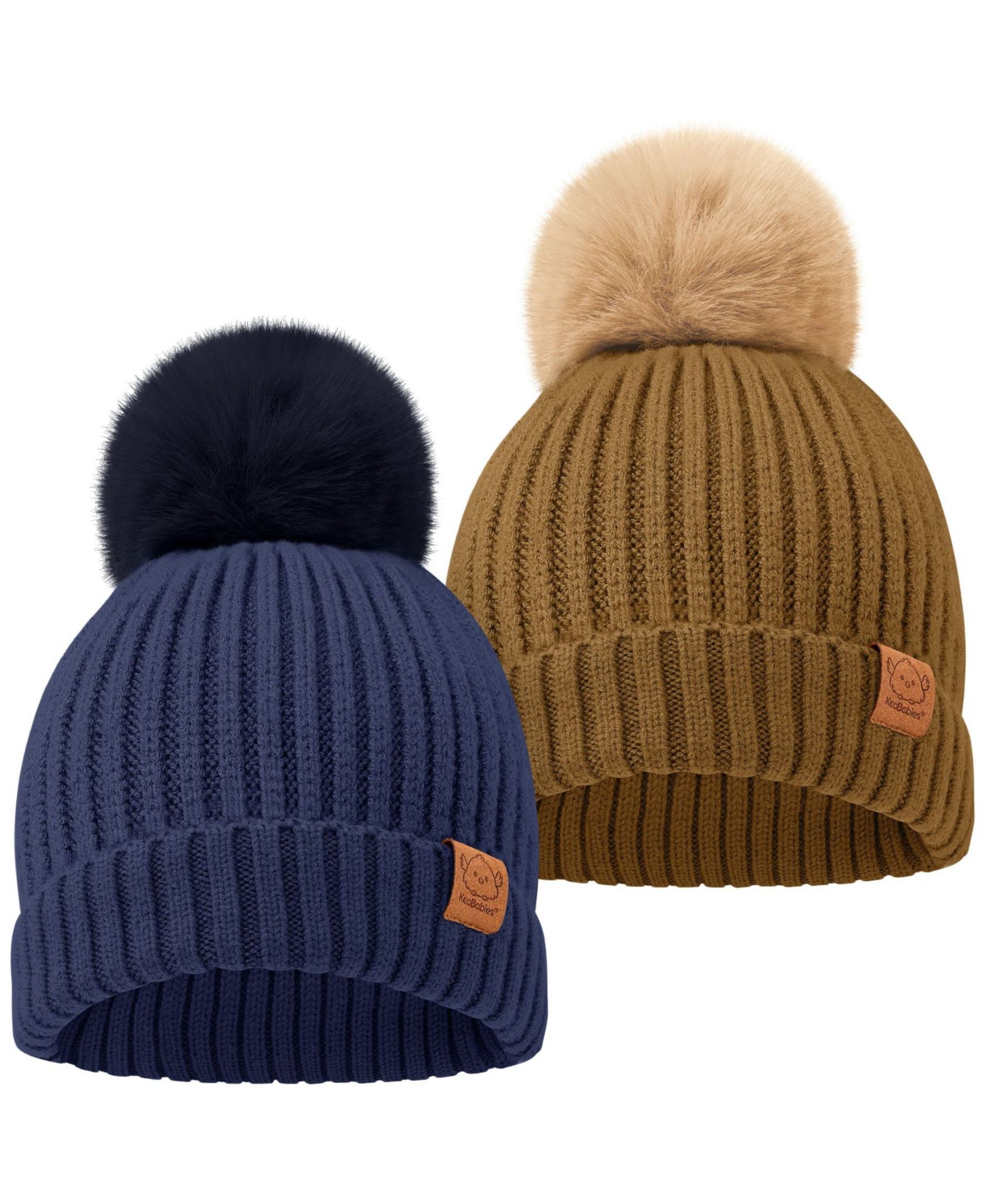 KeaBabies 2pack Baby Hats, Baby Beanies, Newborn Hats for Baby Girls, Boys, Baby Winter Hat, 6-36 Months Infant Hat