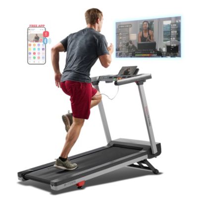 Складная беговая дорожка Sunny Health & Fitness с автоматическим наклоном 15 уровней, широкая беговая лента 20", бесшумный бесколлекторный мотор, цифровой дисплей, грузоподъемность 300 LB