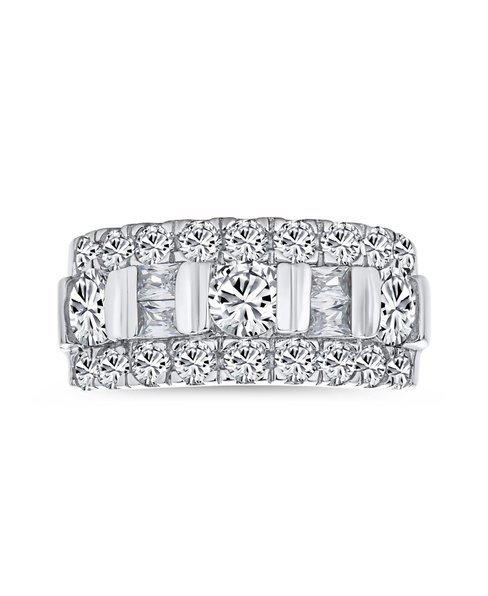 Кольцо Bling Jewelry Channel Set CZ Alternating Round Baguette Wide Couples Art Deco Style.925 Sterling Silver 9MM