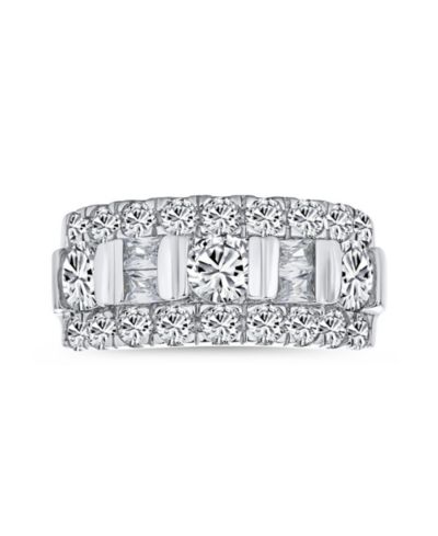 Кольцо Bling Jewelry Channel Set CZ Alternating Round Baguette Wide Couples Art Deco Style.925 Sterling Silver 9MM