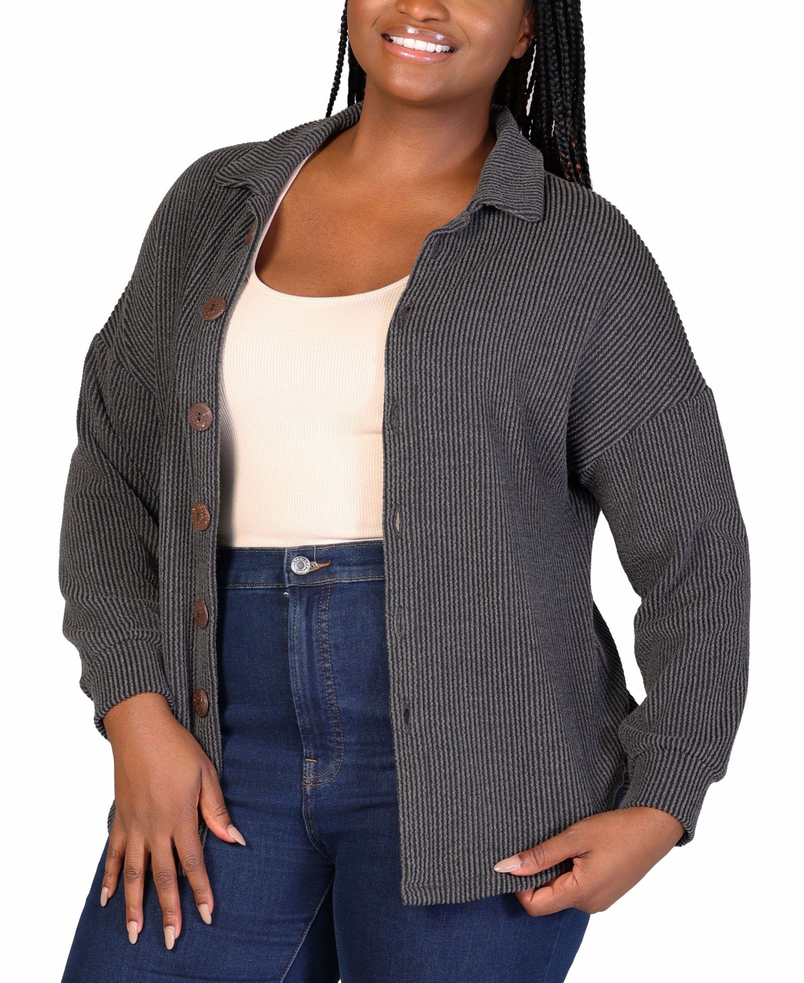 24seven Comfort Apparel Женская рубашка-жакет с пуговицами Plus Size