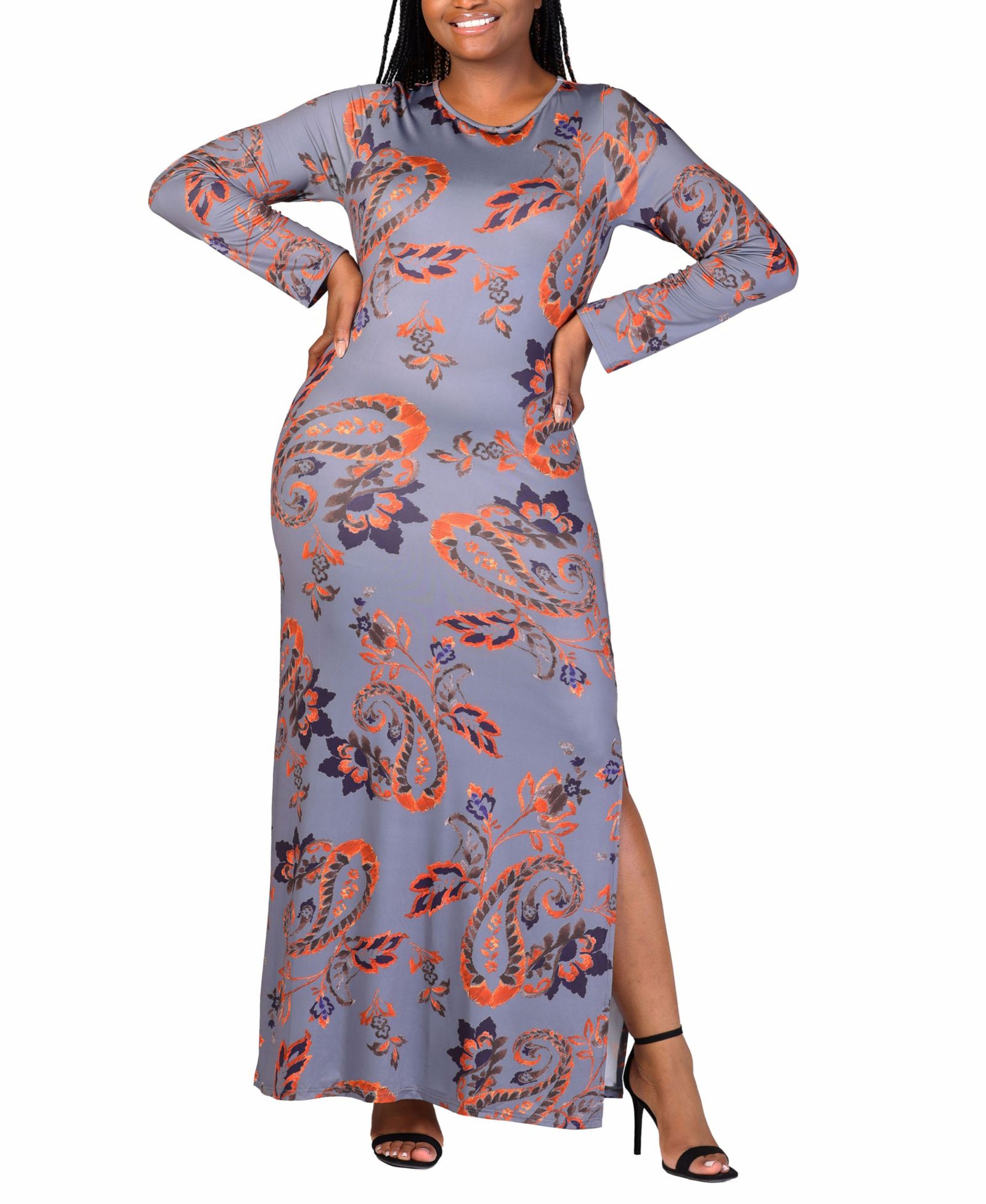 24seven Comfort Apparel Платье макси с длинным рукавом Plus Size