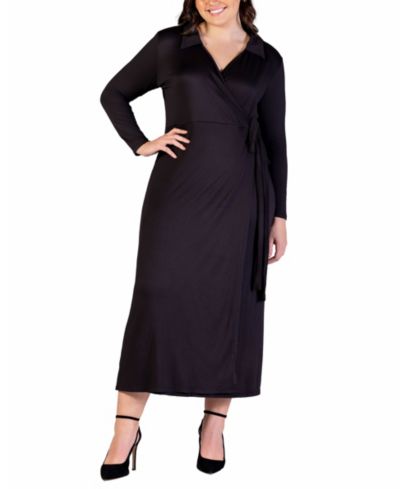 24seven Comfort Apparel Plus Size Collared Wrap Maxi Dress