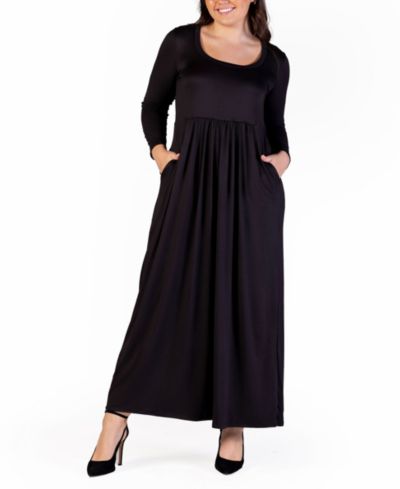24seven Comfort Apparel Plus Size Long Sleeve Maxi Dress with Pockets