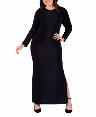 24seven Comfort Apparel Plus Size Long Sleeve Shimmery Maxi Dress