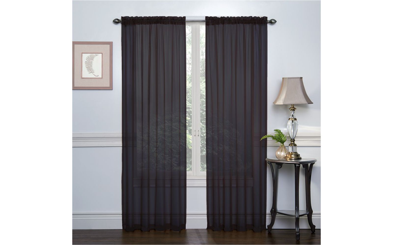 GoodGram Set of 2 Light Weight Basic Sheer Voile Rod Pocket Window Curtain Panels - Black, 84 in. Long