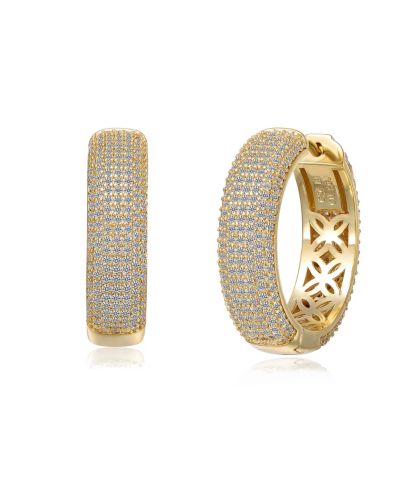 Genevive Elegant Sterling Silver 14K Gold Plated CZ Pave Hoop Earrings