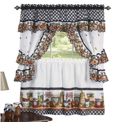 GoodGram Mason Jars Cottage Style Country Farmhouse Cafe Kitchen Curtain Swag and Tiers Set