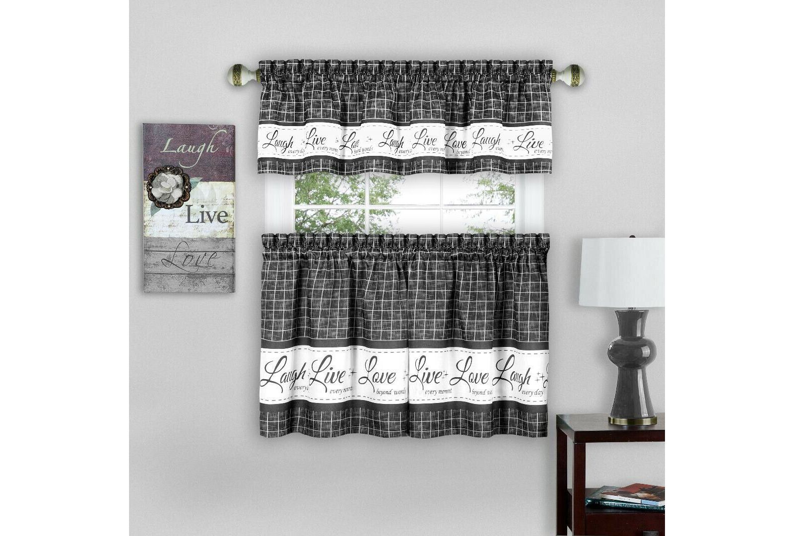 Kate Aurora Country Farmhouse Plaid Live laugh love комплект кухонных штор из 3 предметов