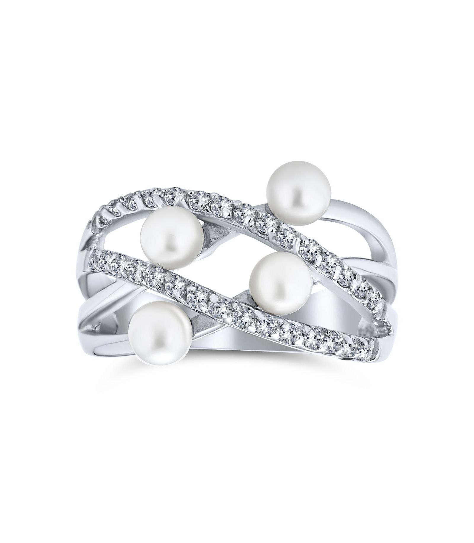 Кольцо Bling Jewelry Crossover из серебра 925 с белым жемчугом