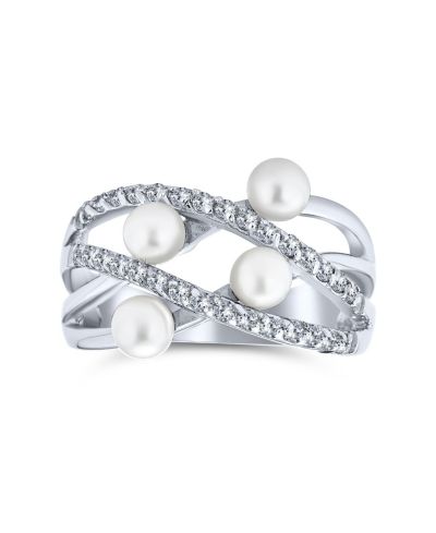 Кольцо Bling Jewelry Crossover из серебра 925 с белым жемчугом