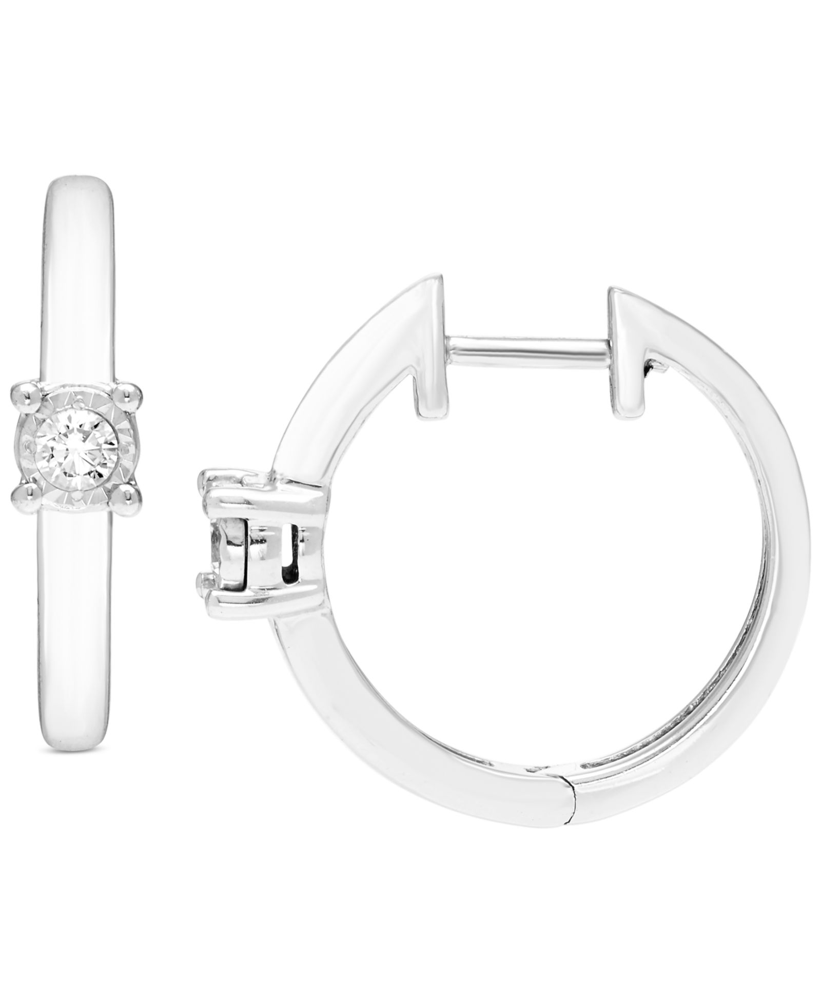 Серьги-кольца с одним бриллиантом (1/10 ct. t.w.) из стерлингового серебра
