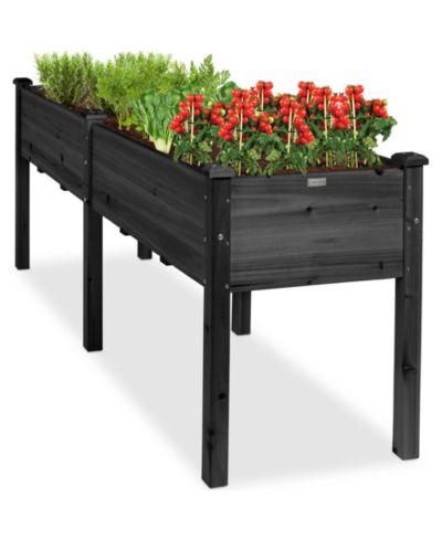 Best Choice Products 72x23x30in Elevated Wood Raised Garden Bed Planter Box with Divider Panel