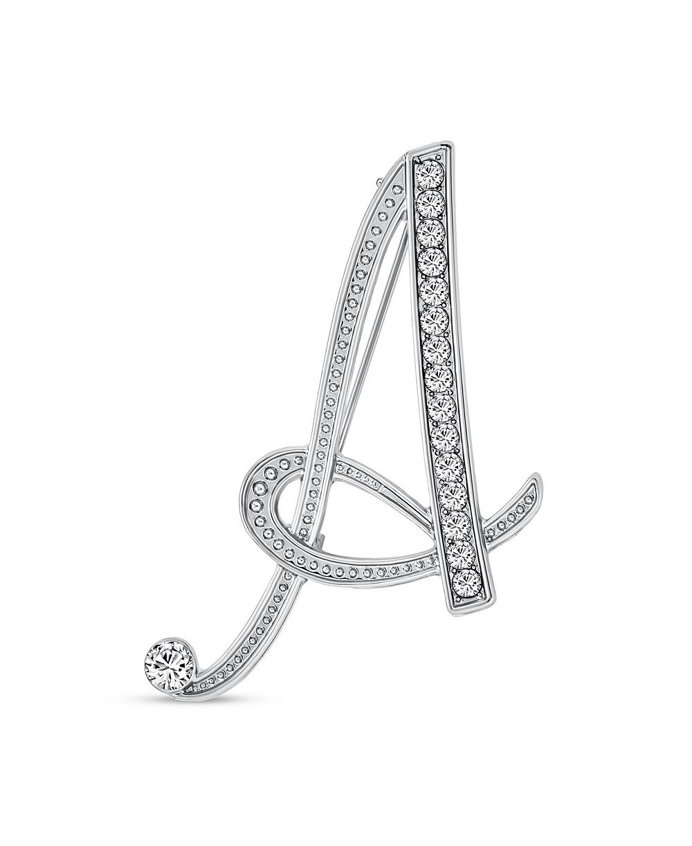 Брошь Bling Jewelry ABC Crystal Letters Initial, серебристая