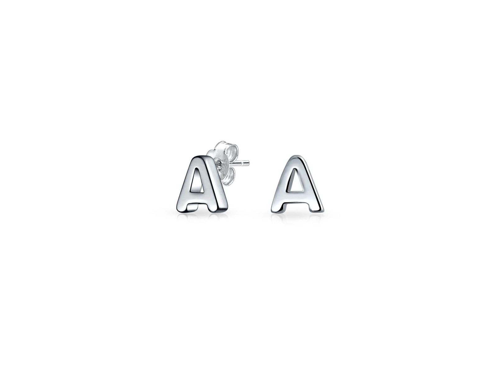 Серьги-гвоздики Bling Jewelry ABC Small Capital Block Alphabet Letter Initial в Sterling Silver