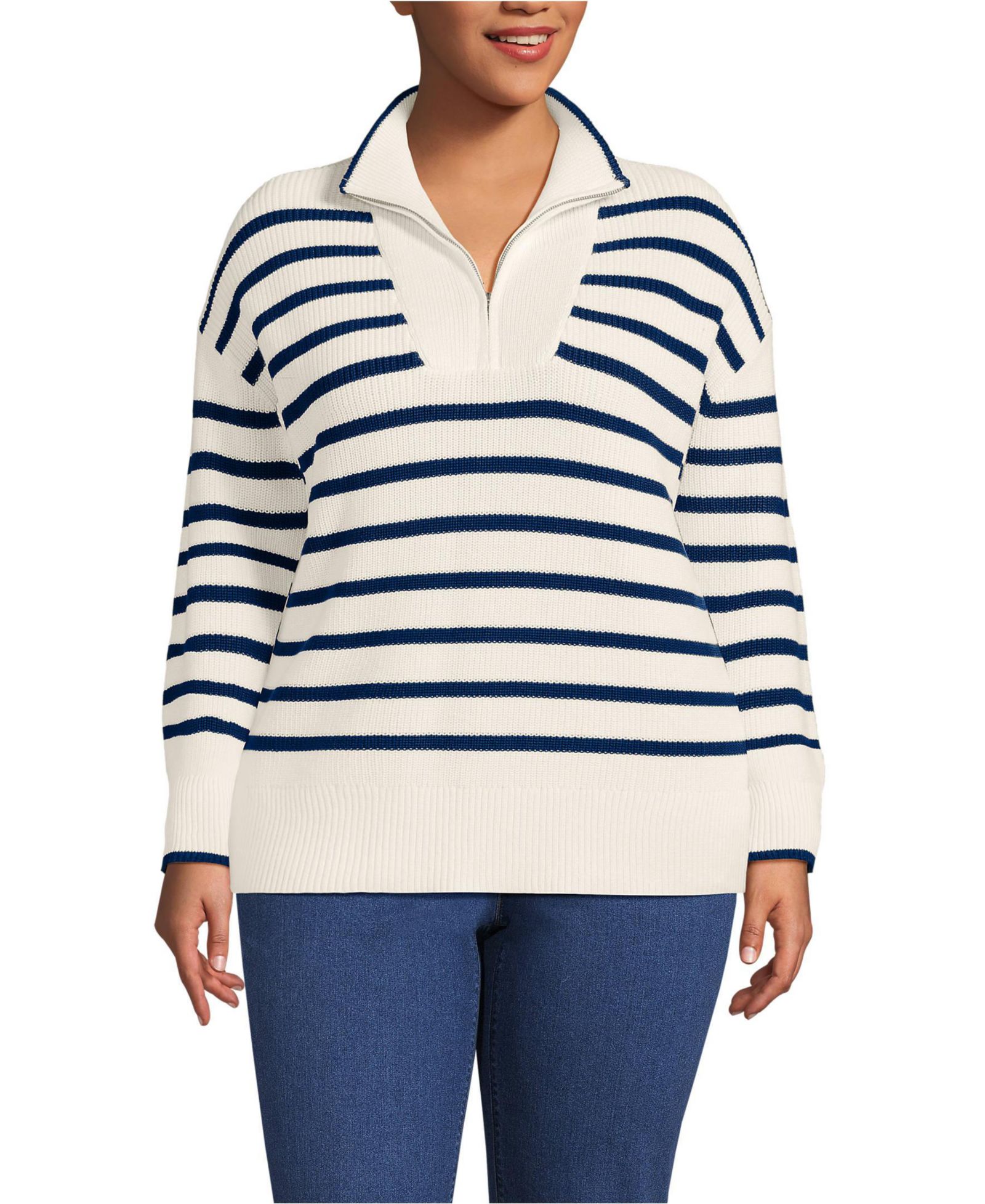 Lands' End Women's Plus Size Drifter Cotton Quarter Zip Pullover Sweater