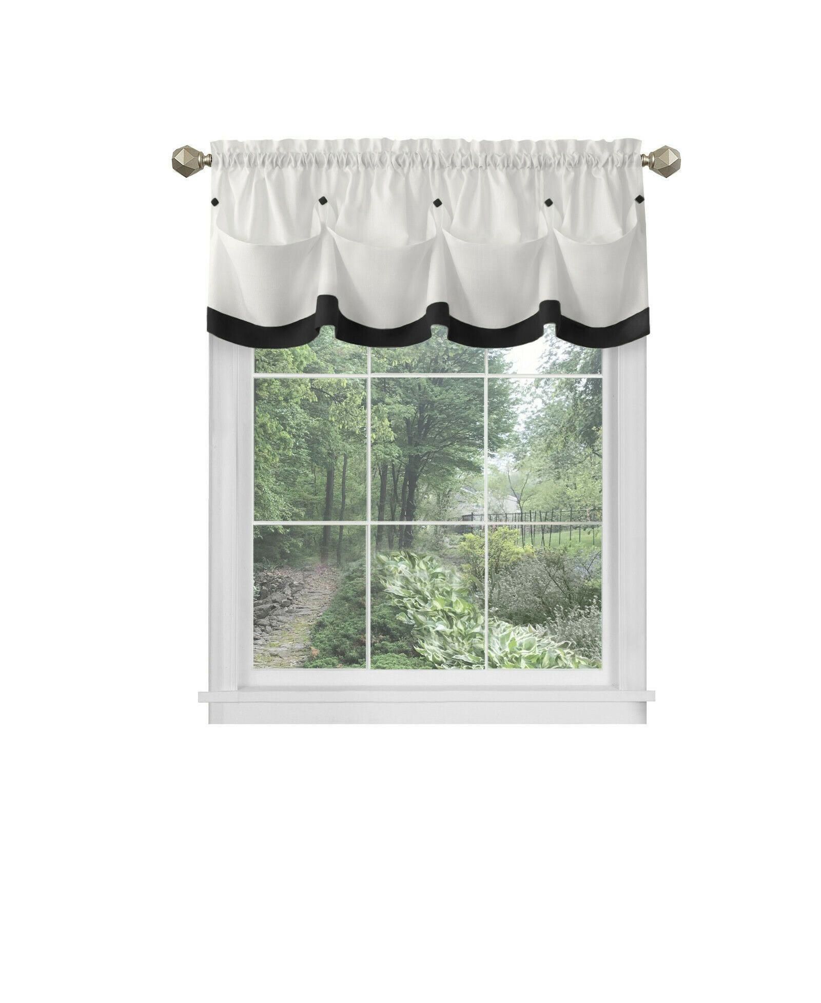 Kate Aurora Country Farmhouse Living Solid Colored Button Tuck Window Valance