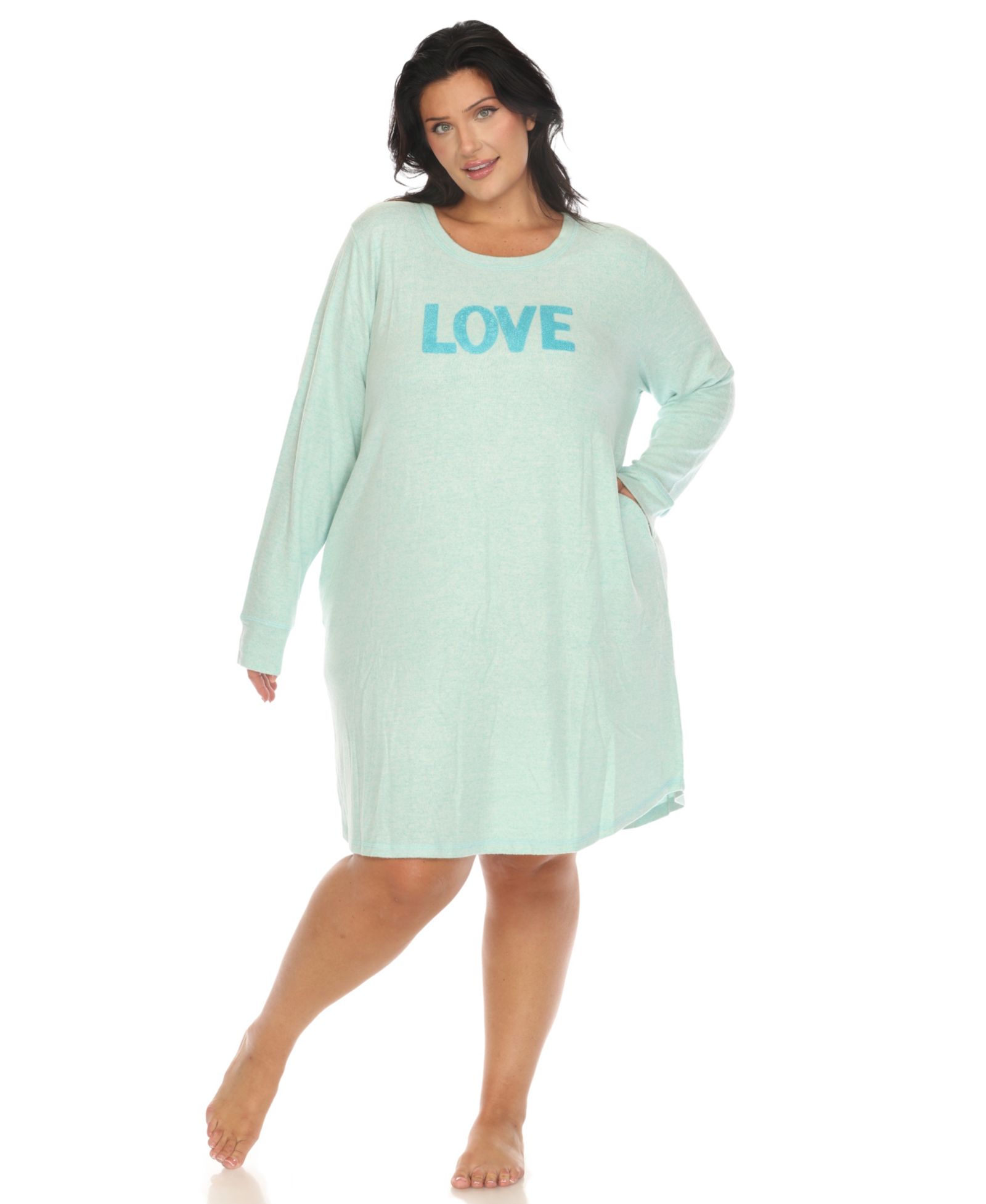 White Mark Plus Size Long Sleeve Sleepshirt