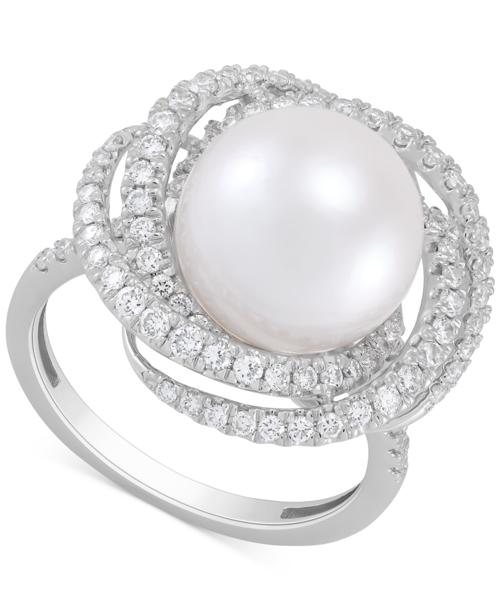 Кольцо Grown With Love Love Knot из 14k White Gold с культивированным речным жемчугом (11mm) и выращенным в лаборатории бриллиантом (3/4 ct. t.w.)