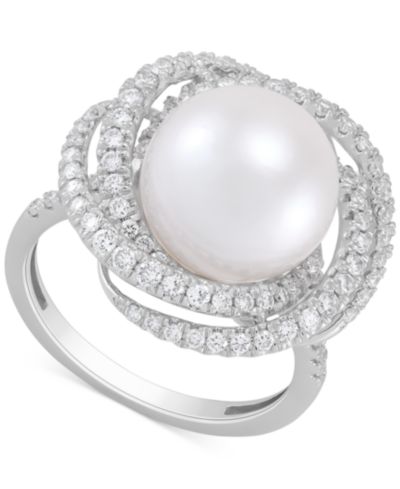 Кольцо Grown With Love Love Knot из 14k White Gold с культивированным речным жемчугом (11mm) и выращенным в лаборатории бриллиантом (3/4 ct. t.w.)