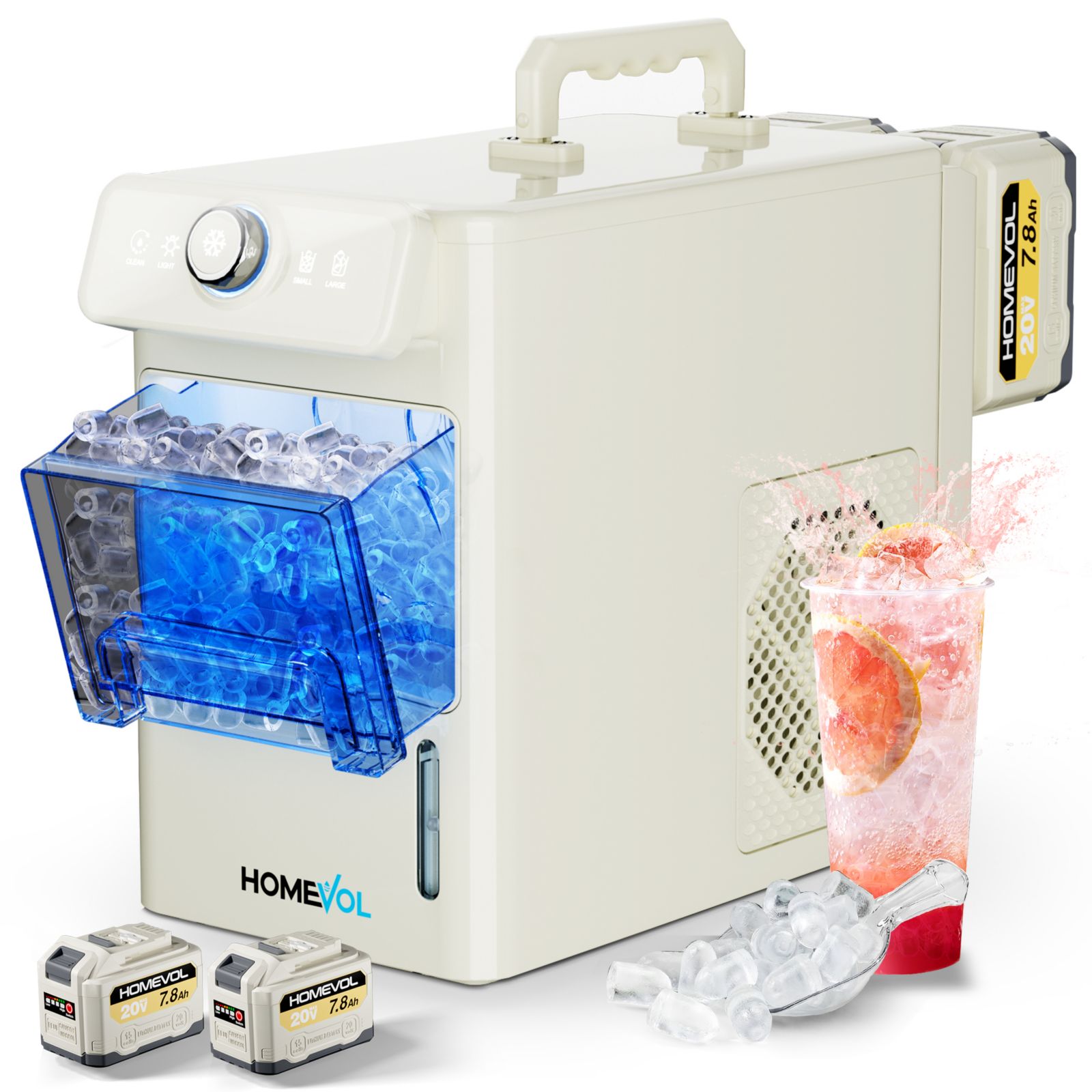 Portable Ice Maker with Battery - 8 Min Rapid Ice, 4.5H Cordless, Dual Mode (AC/DC), Self-Cleaning, Bullet Ice, Stainless Steel