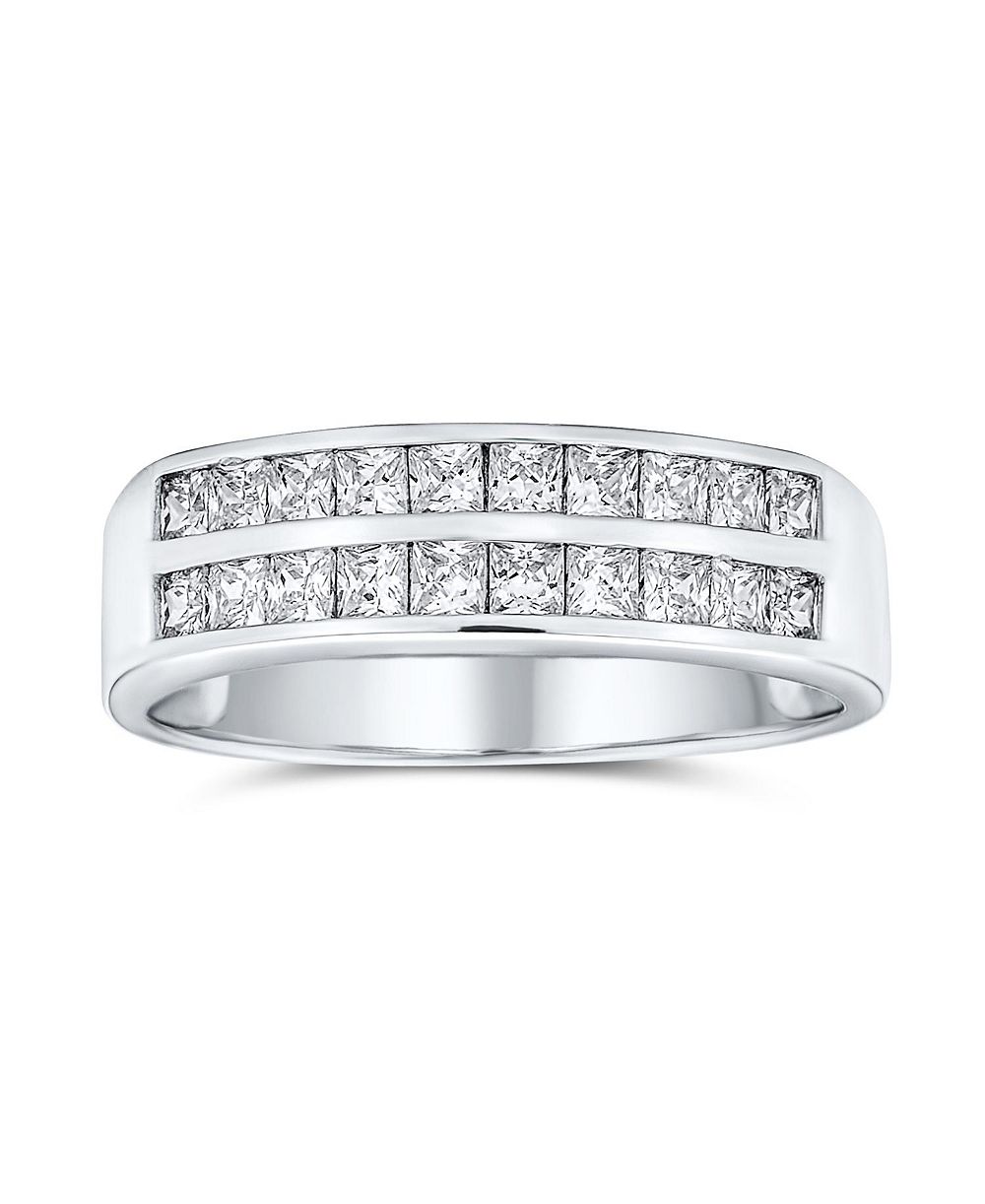 Bling Jewelry Two Row Cubic Zirconia Channel Set Princess Cut AAA CZ Anniversary Wedding Band Ring For Women925 Sterling Silver