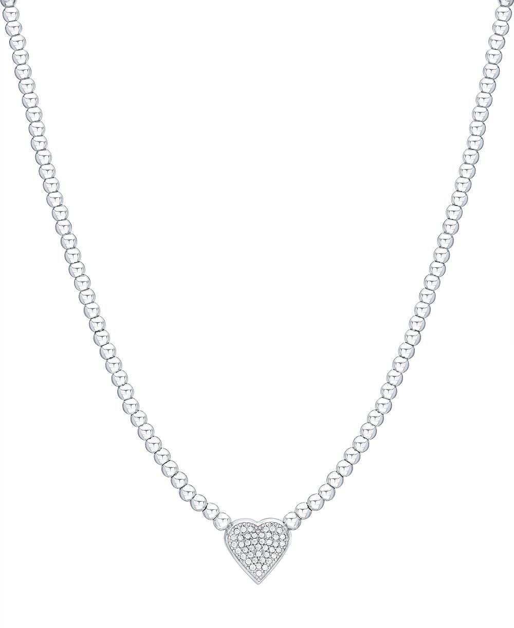 Подвеска-ожерелье Diamond Pavé Heart Beaded Chain 18" (1/4 ct. t.w.) в стерлинговом серебре