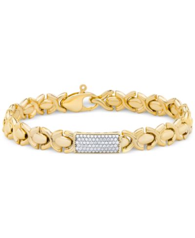 Diamond Pavé Bar Plate Stampato XO Link Bracelet (1/2 ct. t.w.) in 14k Gold-Plated Sterling Silver