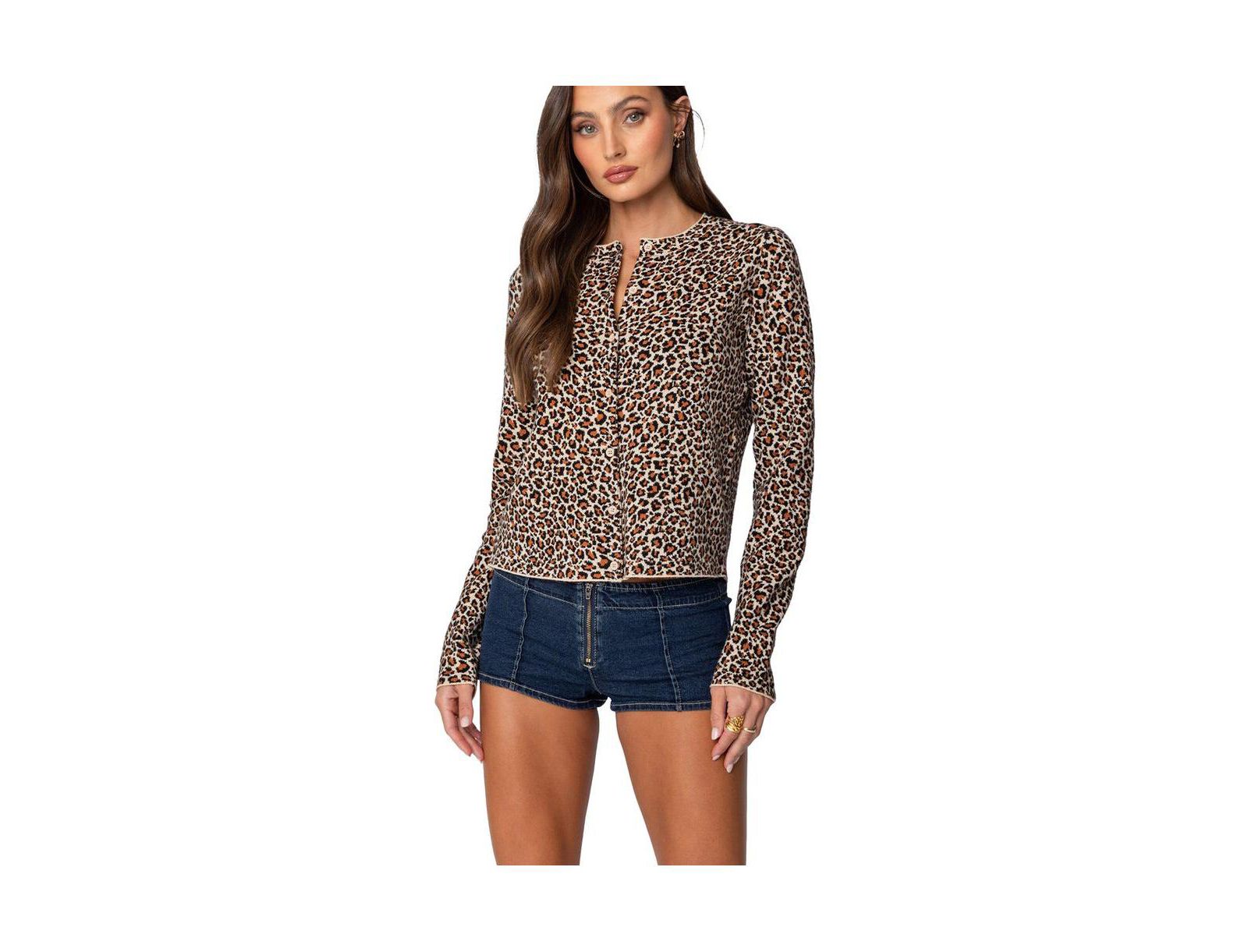 Женский вязаный кардиган Edikted Leopard Print