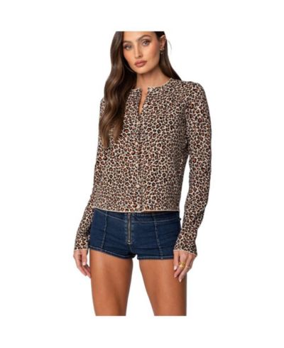 Edikted Women's Leopard Printed Knit Cardigan