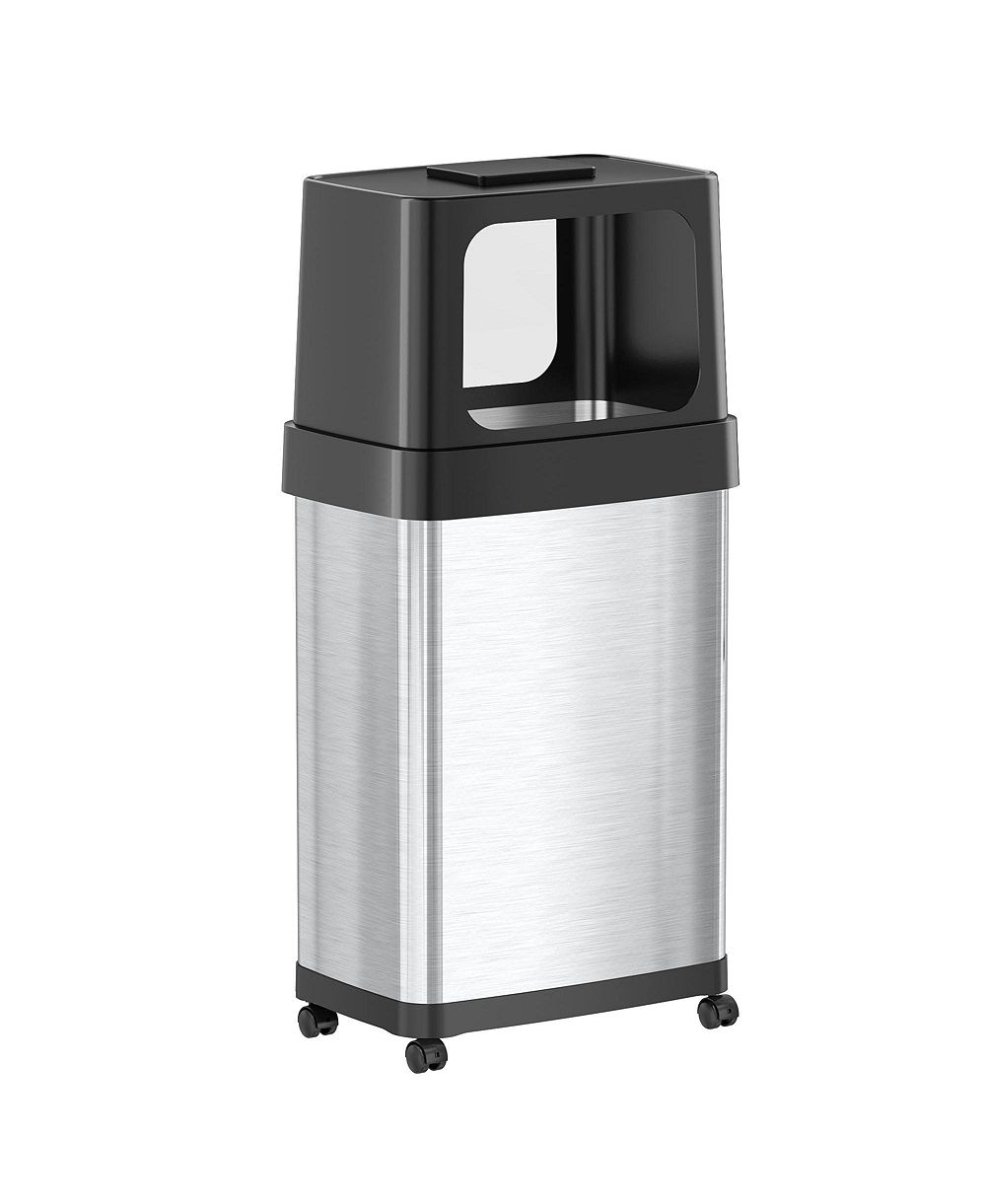 iTouchless Stainless Steel Dual Push Door Trash Can with AbsorbX Odor Filter and Wheels