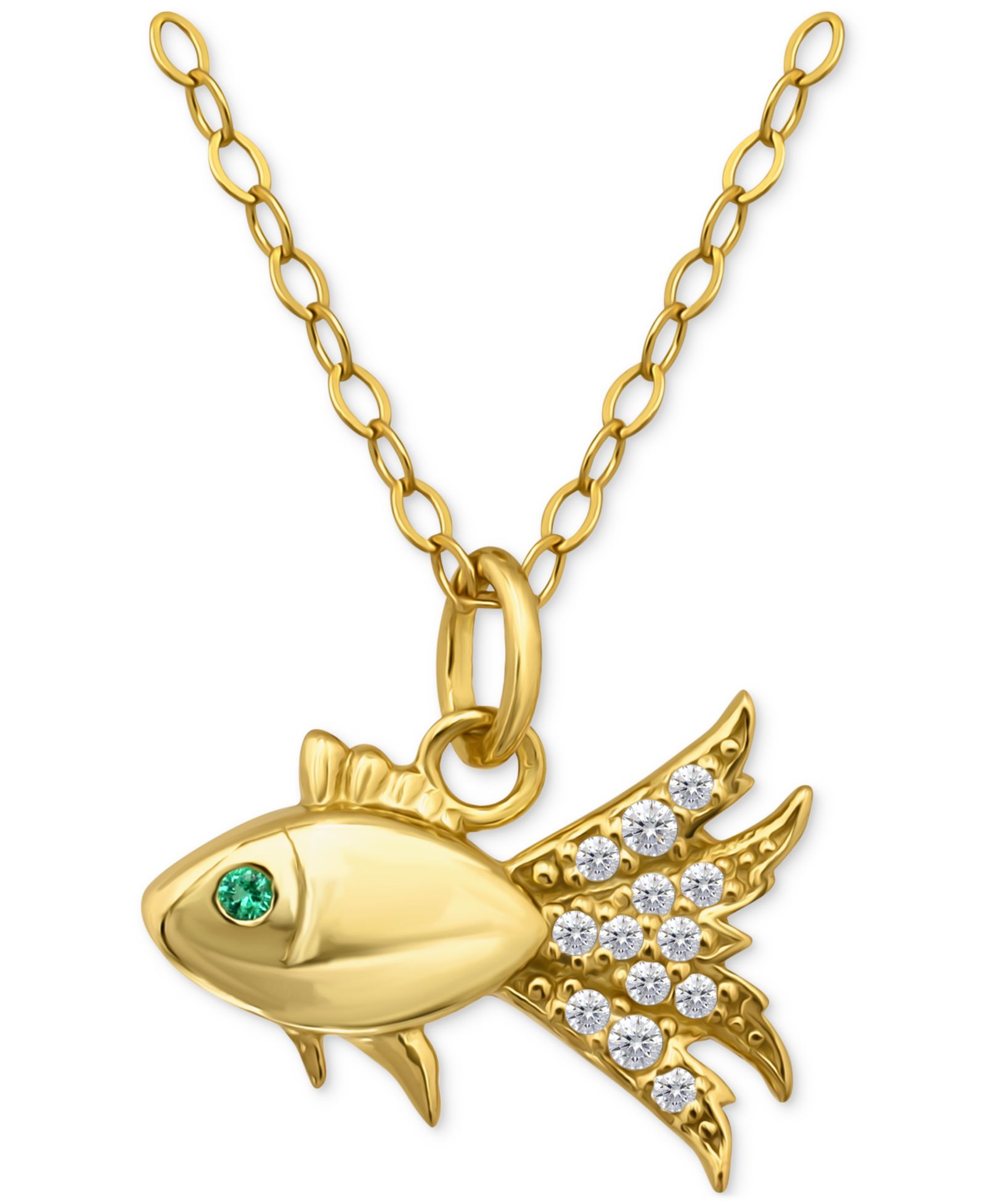 Подвеска Giani Bernini Lab-Created Green Quartz & Cubic Zirconia Fish в 18k золоте, 16" + 2" extender