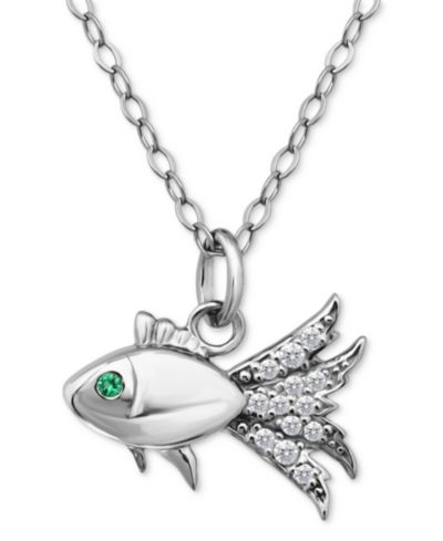 Подвеска Giani Bernini Lab-Created Green Quartz & Cubic Zirconia Fish в 18k золоте, 16" + 2" extender